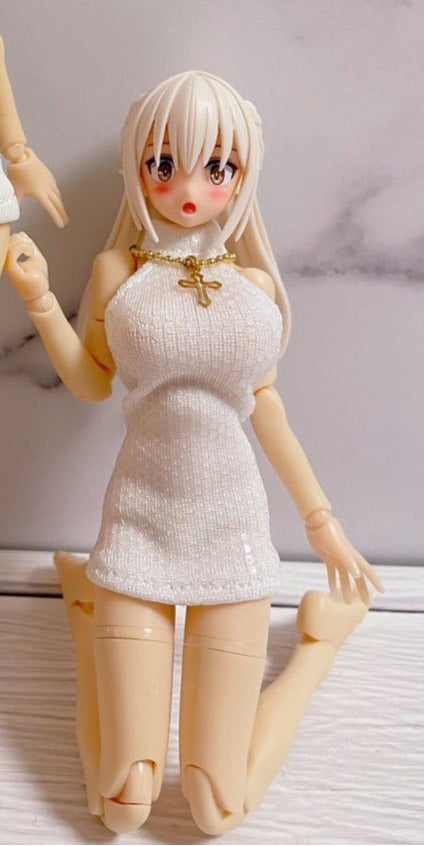 UG014WD UZURA GOYA うずら小屋 White High-Neck Bodycon Mini Dress