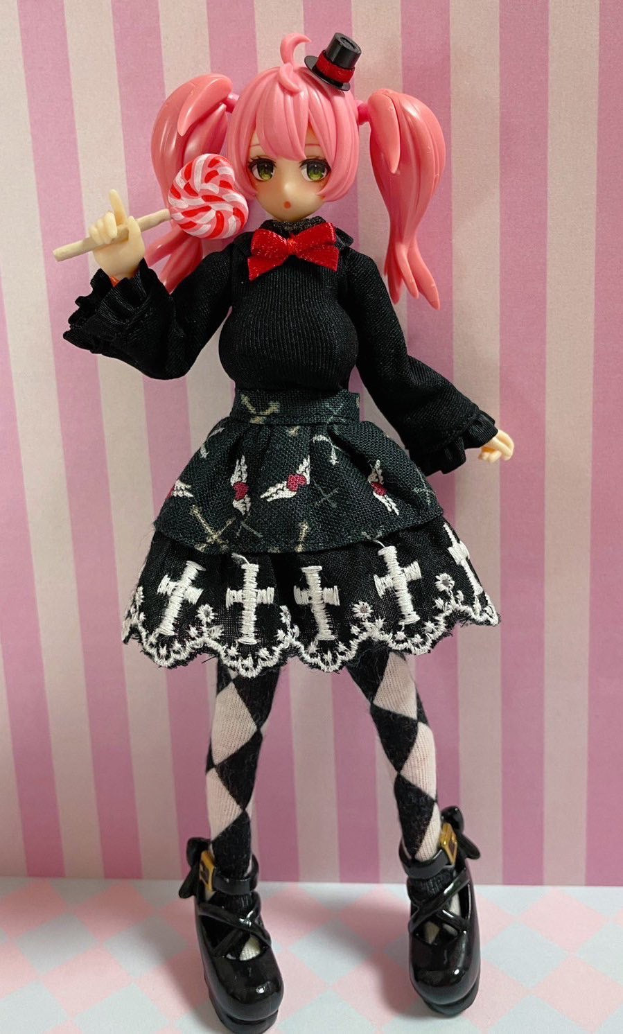 UG034 UZURA GOYA うずら小屋 Black and cross pattern Mini Skirt Set