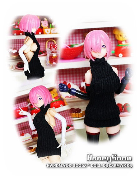 HS007 HoneySnow Backless turtleneck dress (BLACK)