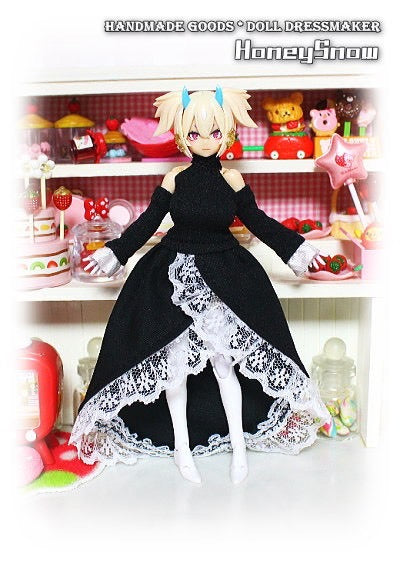 HS009 HoneySnow Turtle Fishtail Dress BLACK with white lace
