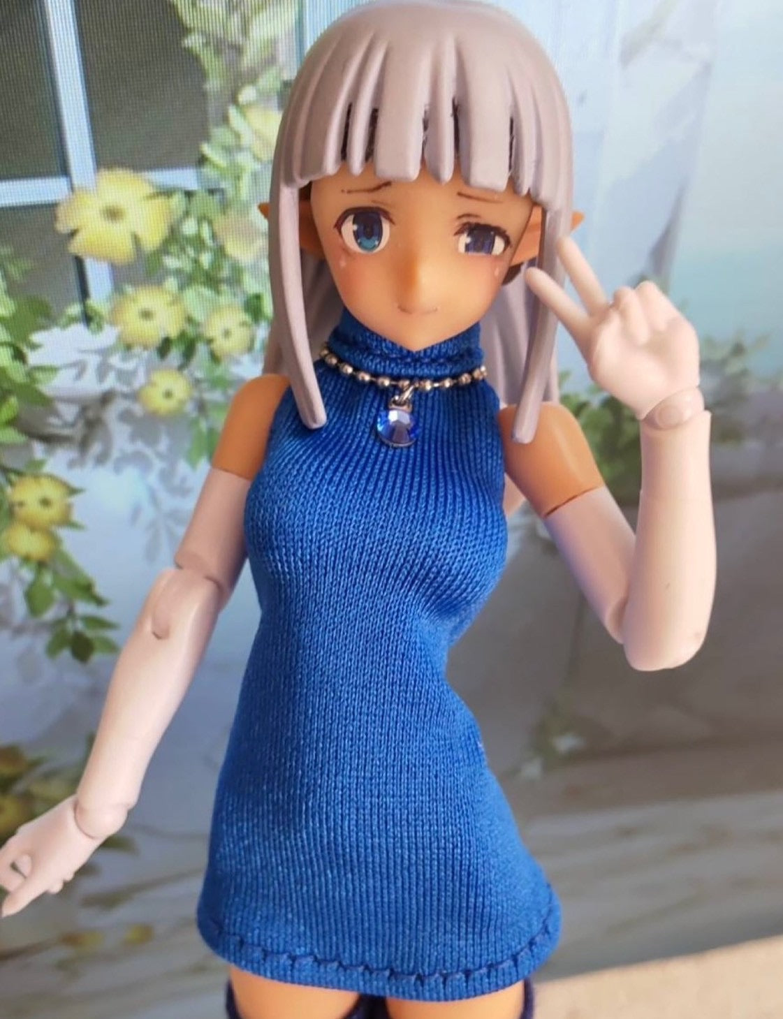 UG038 UZURA GOYA うずら小屋 Blue High-Neck Bodycon Mini Dress