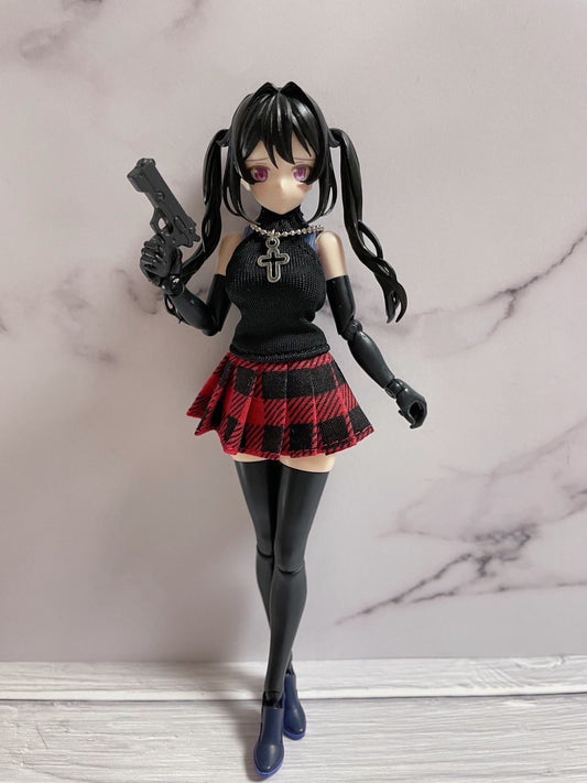 UG029 UZURA GOYA うずら小屋 Black and red checker skirt set